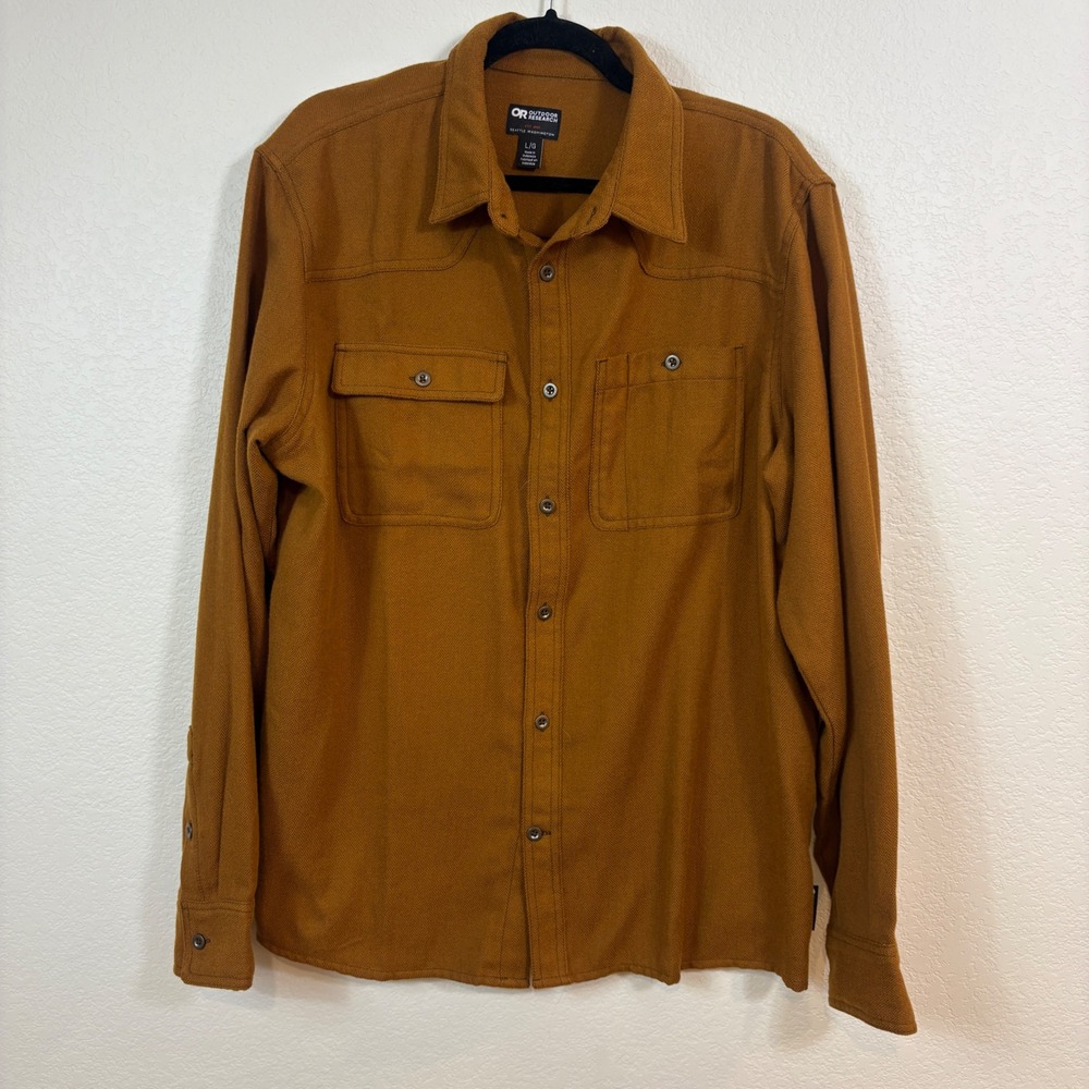 Outdoor Research Flannel Shirt Mens L Brown Herringbone Button Down Gorpcore